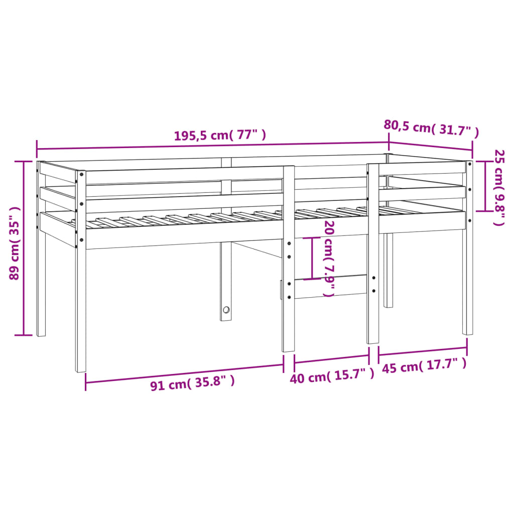 Lit haut sans matelas cire marron 75x190 cm bois massif - XIOS