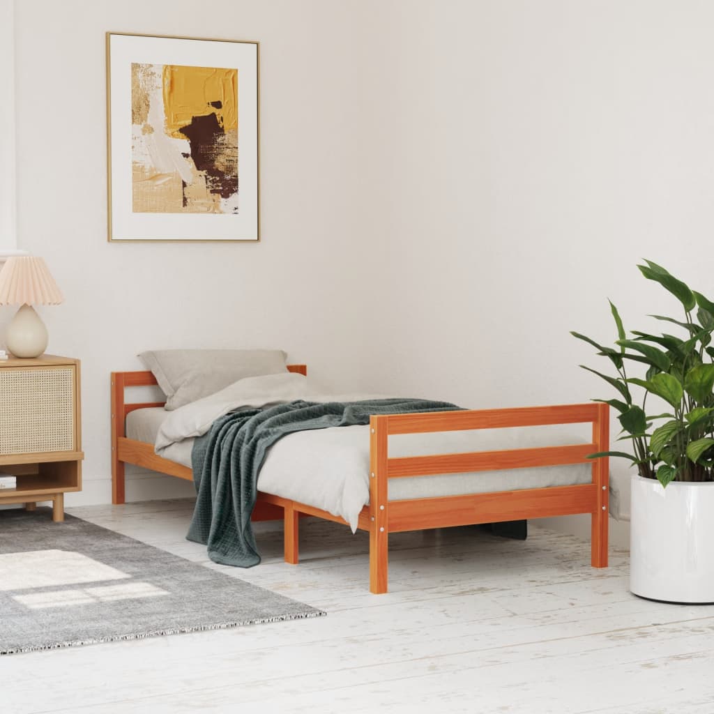 Cadre de lit sans matelas cire marron 90x200 cm bois pin massif - XIOS