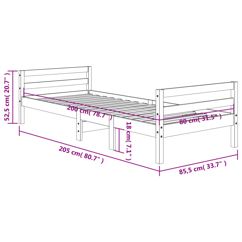 Cadre de lit sans matelas cire marron 80x200 cm bois pin massif - XIOS