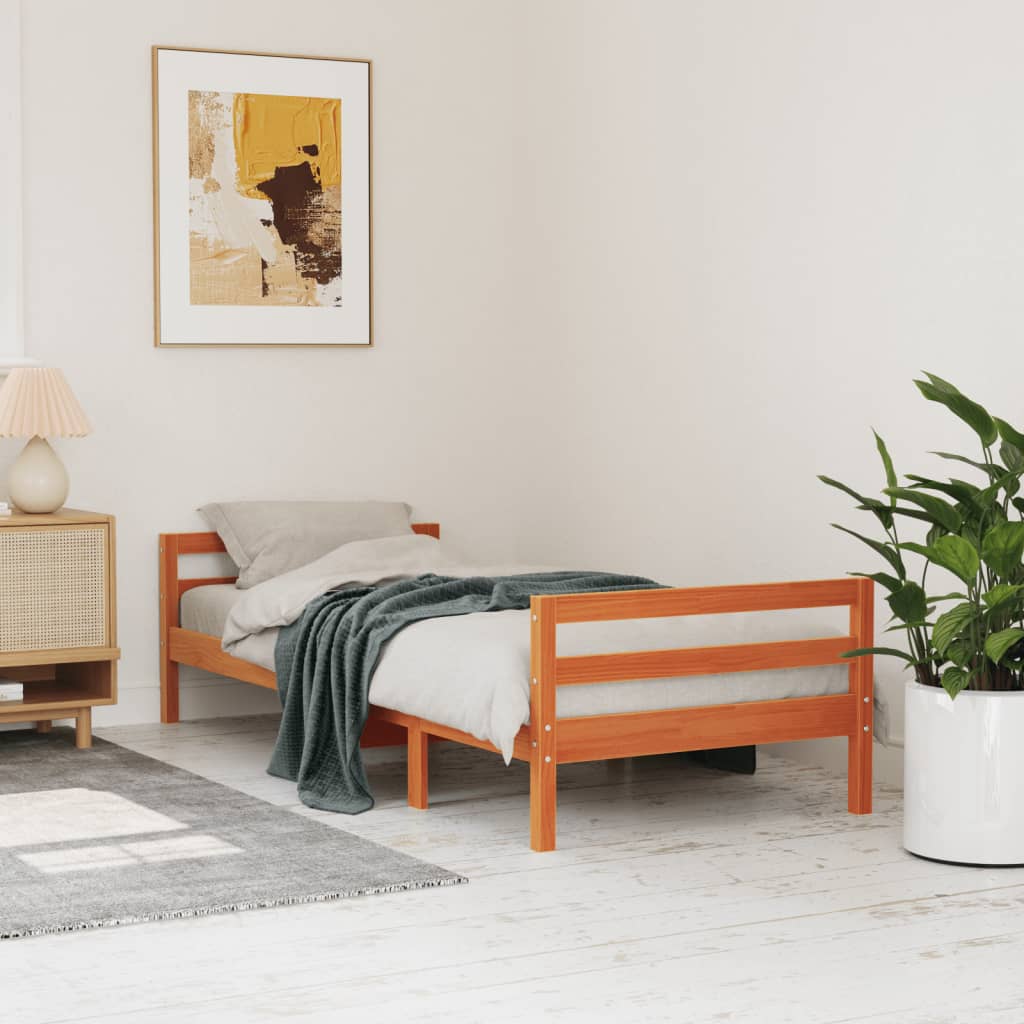 Cadre de lit sans matelas cire marron 90x190 cm bois pin massif - XIOS