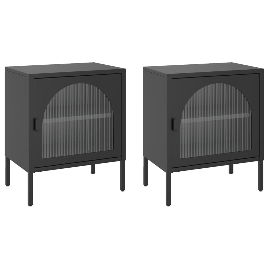 Tables de chevet 2 pcs noir 50x35x60 cm verre et acier - XIOS