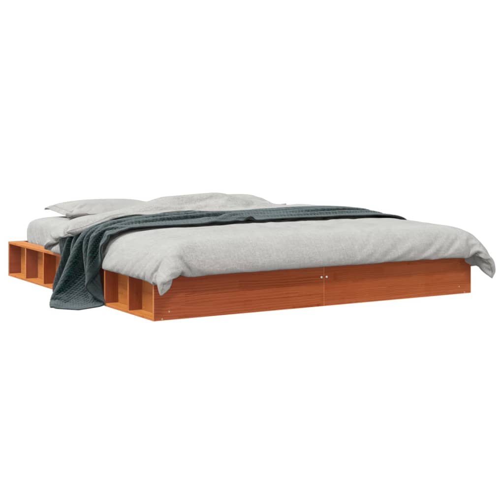 Cadre de lit sans matelas cire marron 200x200cm bois pin massif - XIOS
