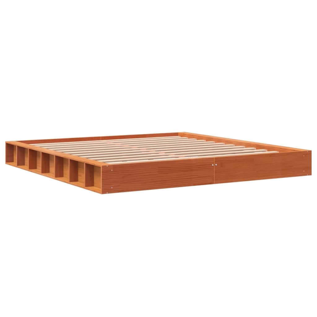 Cadre de lit sans matelas cire marron 200x200cm bois pin massif - XIOS