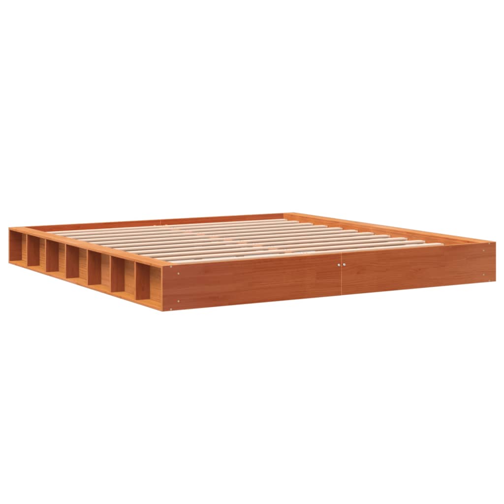 Cadre de lit sans matelas cire marron 200x200cm bois pin massif - XIOS