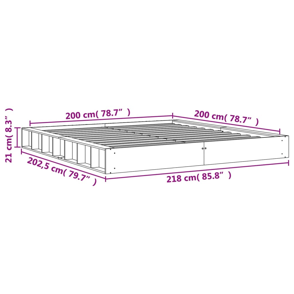 Cadre de lit sans matelas cire marron 200x200cm bois pin massif - XIOS