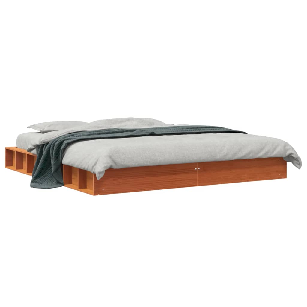 Cadre de lit sans matelas cire marron 180x200cm bois pin massif - XIOS