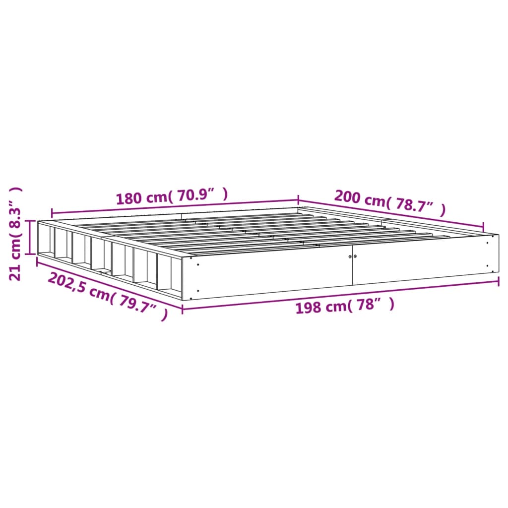 Cadre de lit sans matelas cire marron 180x200cm bois pin massif - XIOS