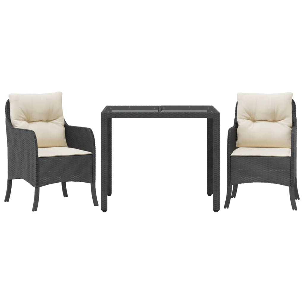 Ensemble à manger de jardin avec coussins 3 pcs Noir