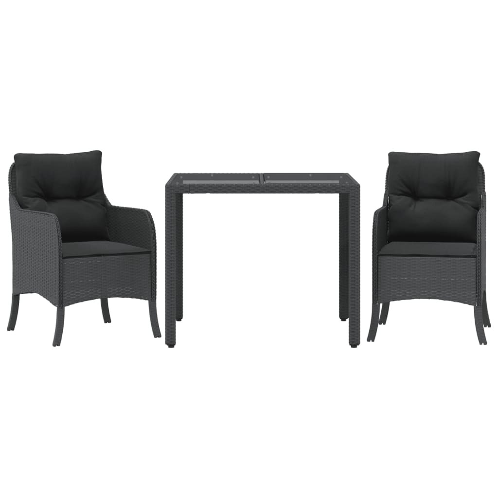 Ensemble à manger de jardin avec coussins 3 pcs Noir