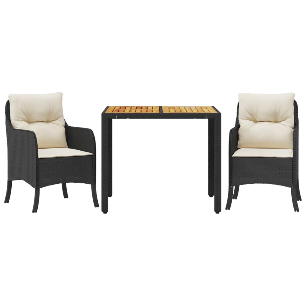 Ensemble à manger de jardin avec coussins 3 pcs Noir