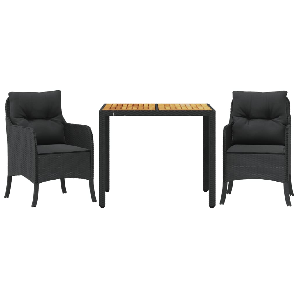 Ensemble à manger de jardin avec coussins 3 pcs Noir