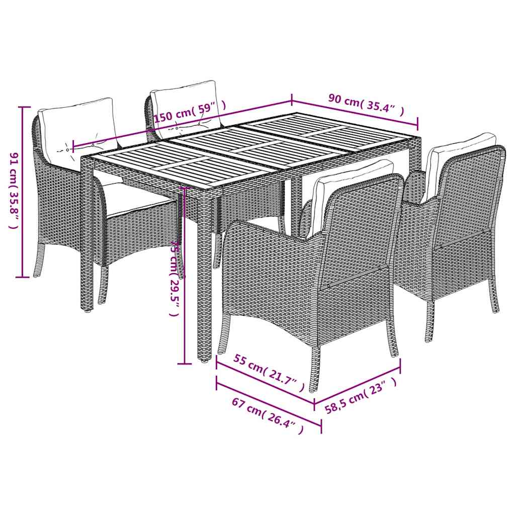 Ensemble à manger de jardin coussins 5pcs Noir Résine tressée