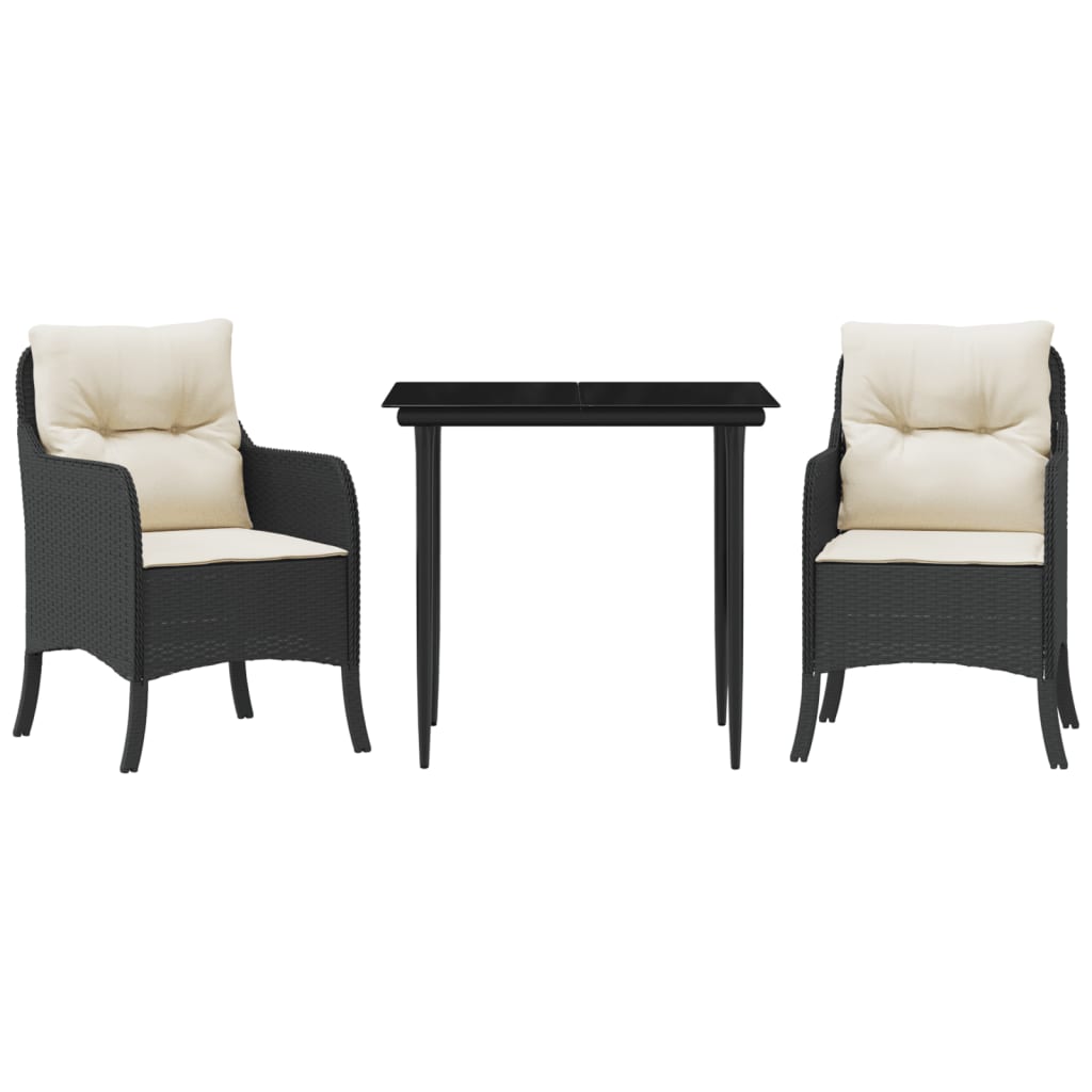 Ensemble à manger de jardin avec coussins 3 pcs Noir
