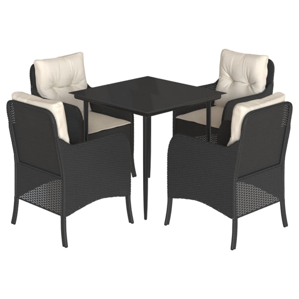 Ensemble à manger de jardin coussins 5pcs Noir Résine tressée