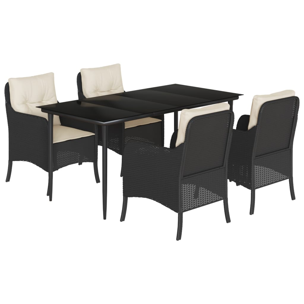 Ensemble à manger de jardin coussins 5pcs Noir Résine tressée