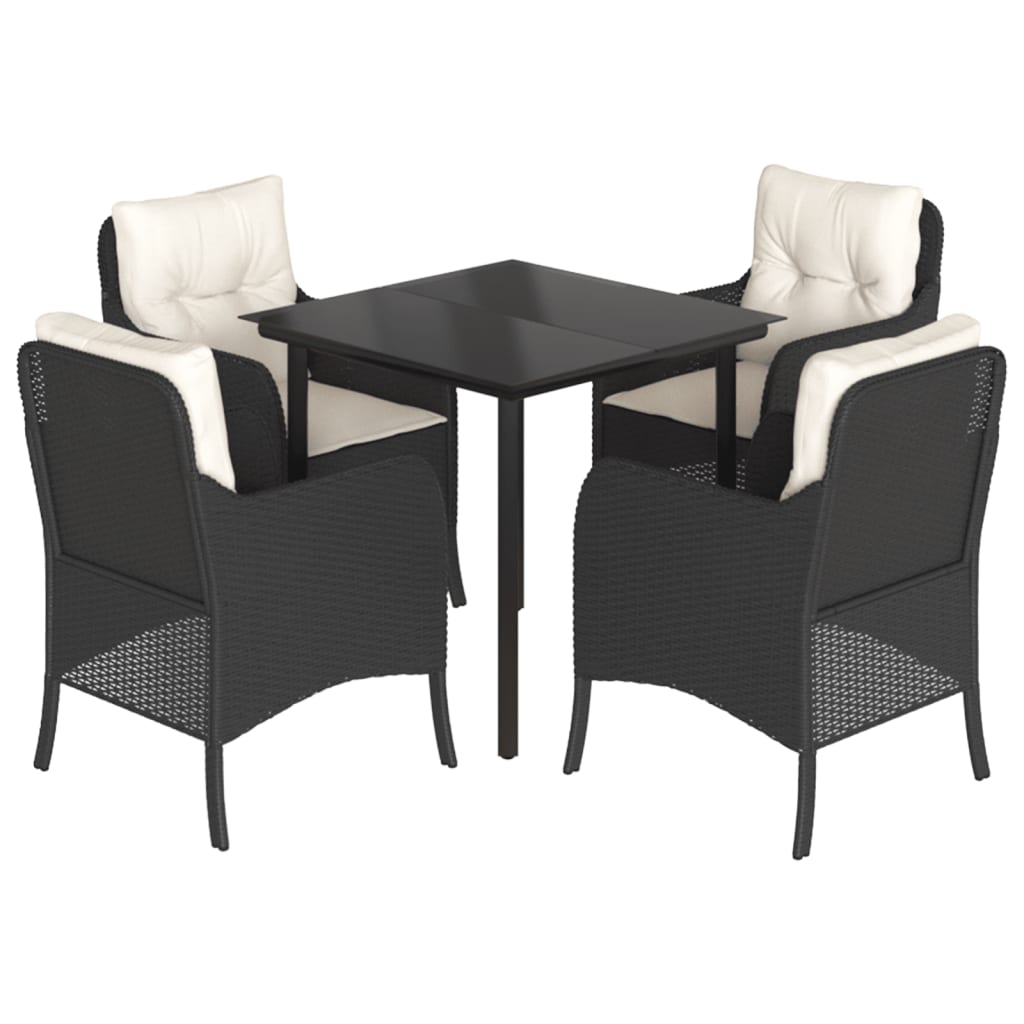 Ensemble à manger de jardin coussins 5pcs Noir Résine tressée