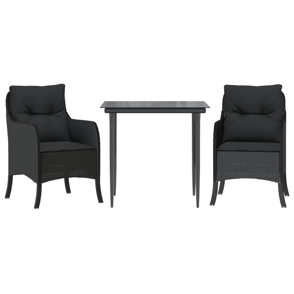 Ensemble à manger de jardin avec coussins 3 pcs Noir