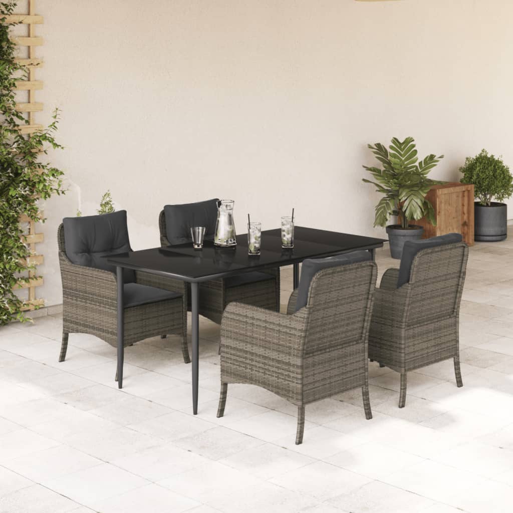 Ensemble à manger de jardin 5 pcs coussins gris résine tressée