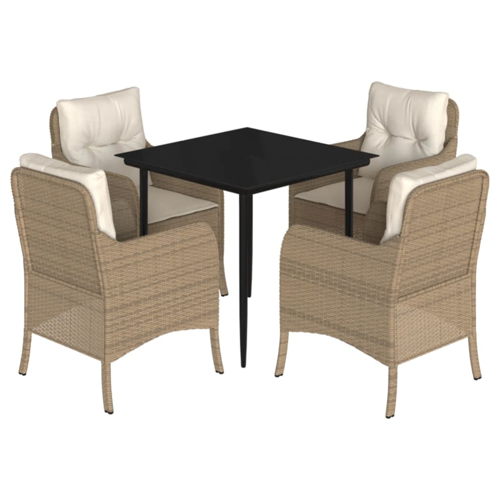 Ensemble à manger de jardin avec coussins 5pcs Beige poly rotin