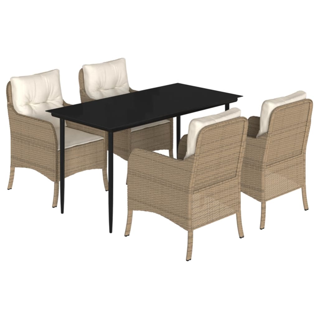 Ensemble à manger de jardin avec coussins 5pcs Beige poly rotin
