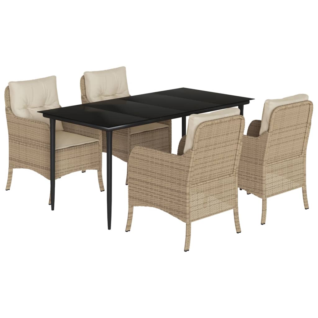 Ensemble à manger de jardin avec coussins 5pcs Beige poly rotin
