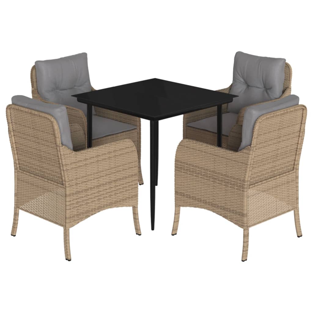 Ensemble à manger de jardin avec coussins 5pcs Beige poly rotin