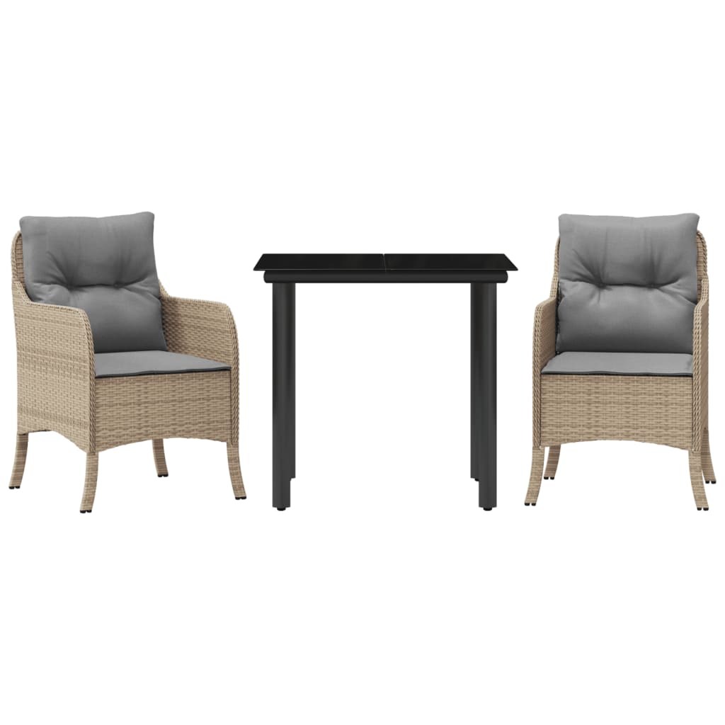 Ensemble à manger de jardin et coussins 3 pcs Beige poly rotin