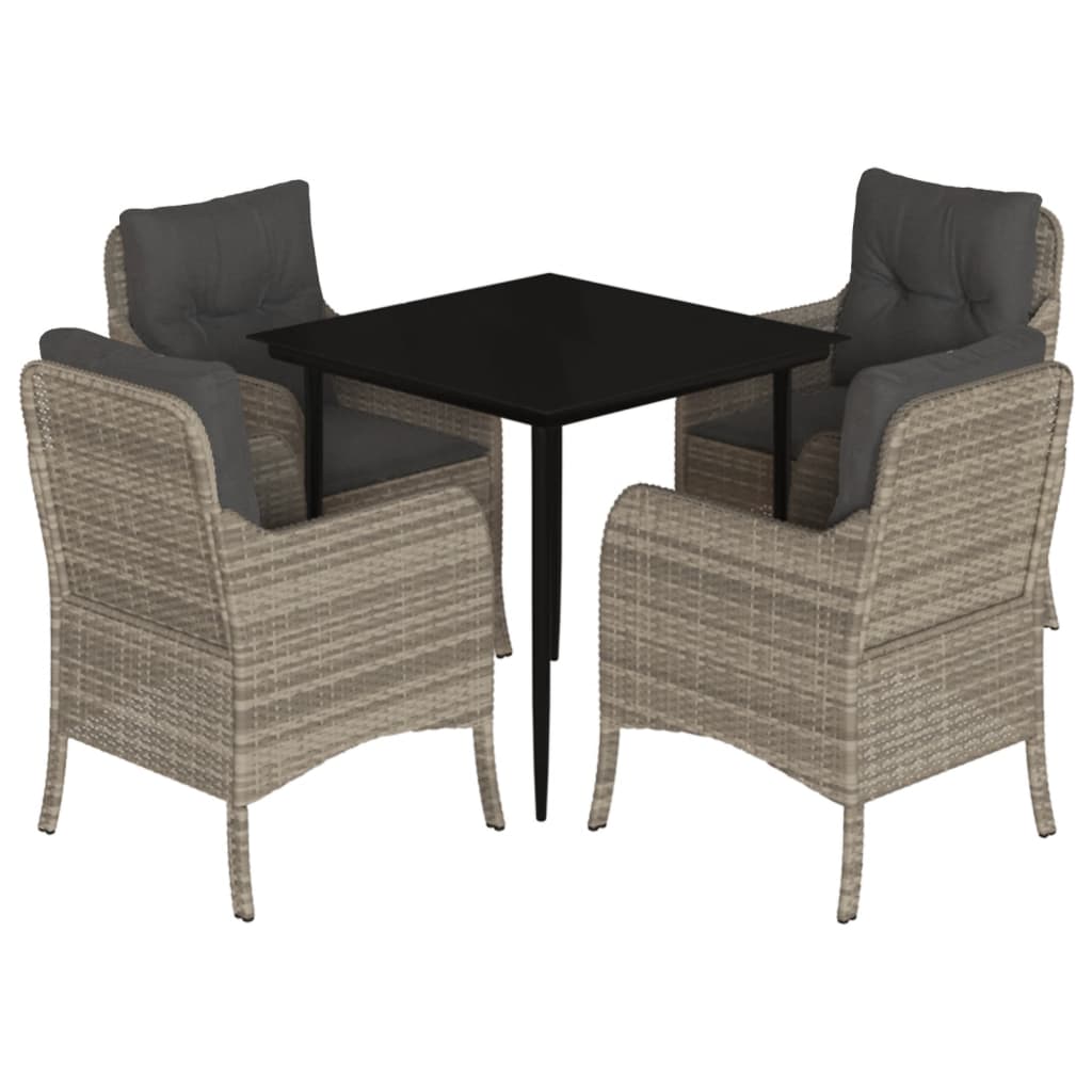 Ensemble à manger de jardin et coussins 5 pcs gris clair rotin