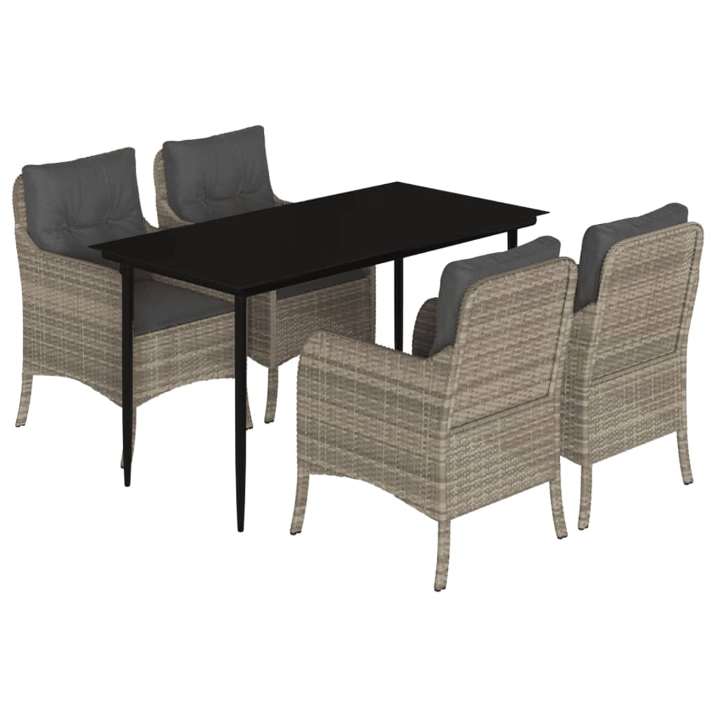Ensemble à manger de jardin et coussins 5 pcs gris clair rotin