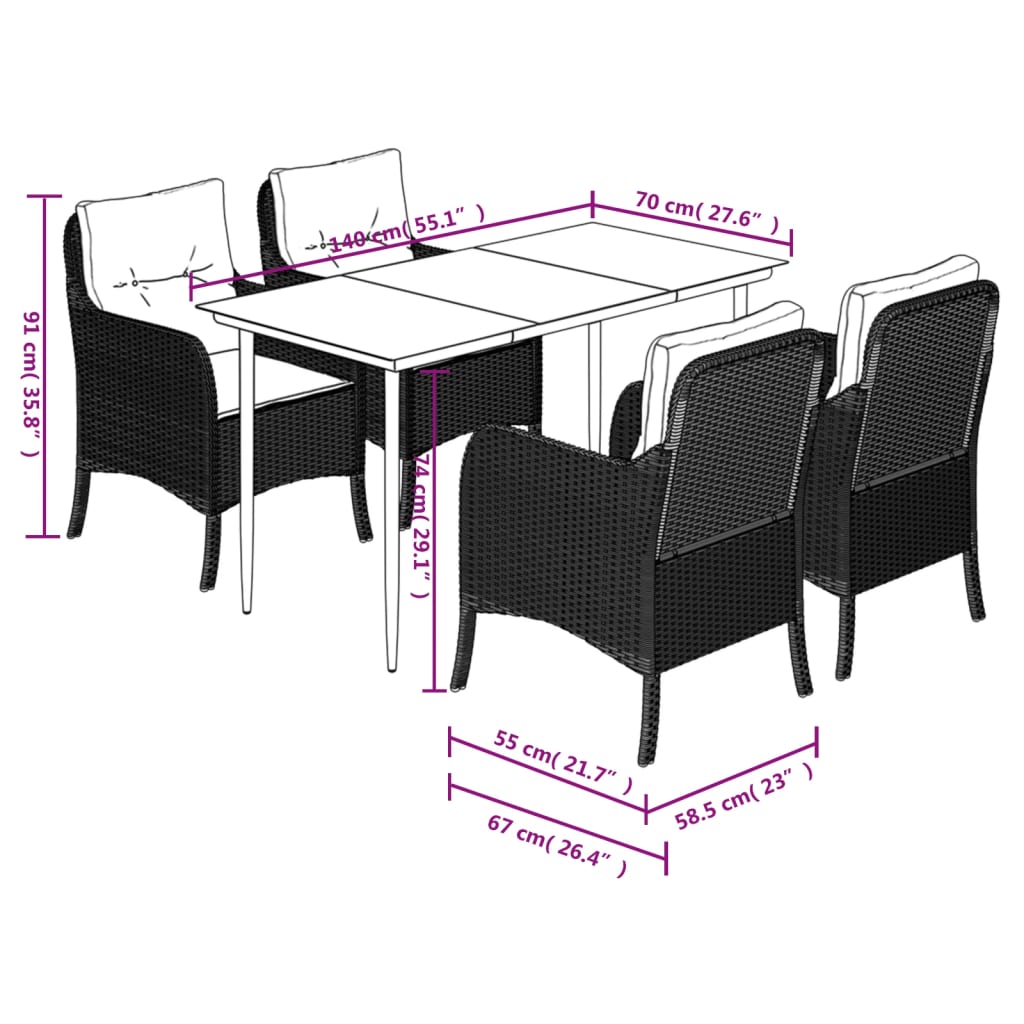 Ensemble à manger de jardin et coussins 5 pcs gris clair rotin