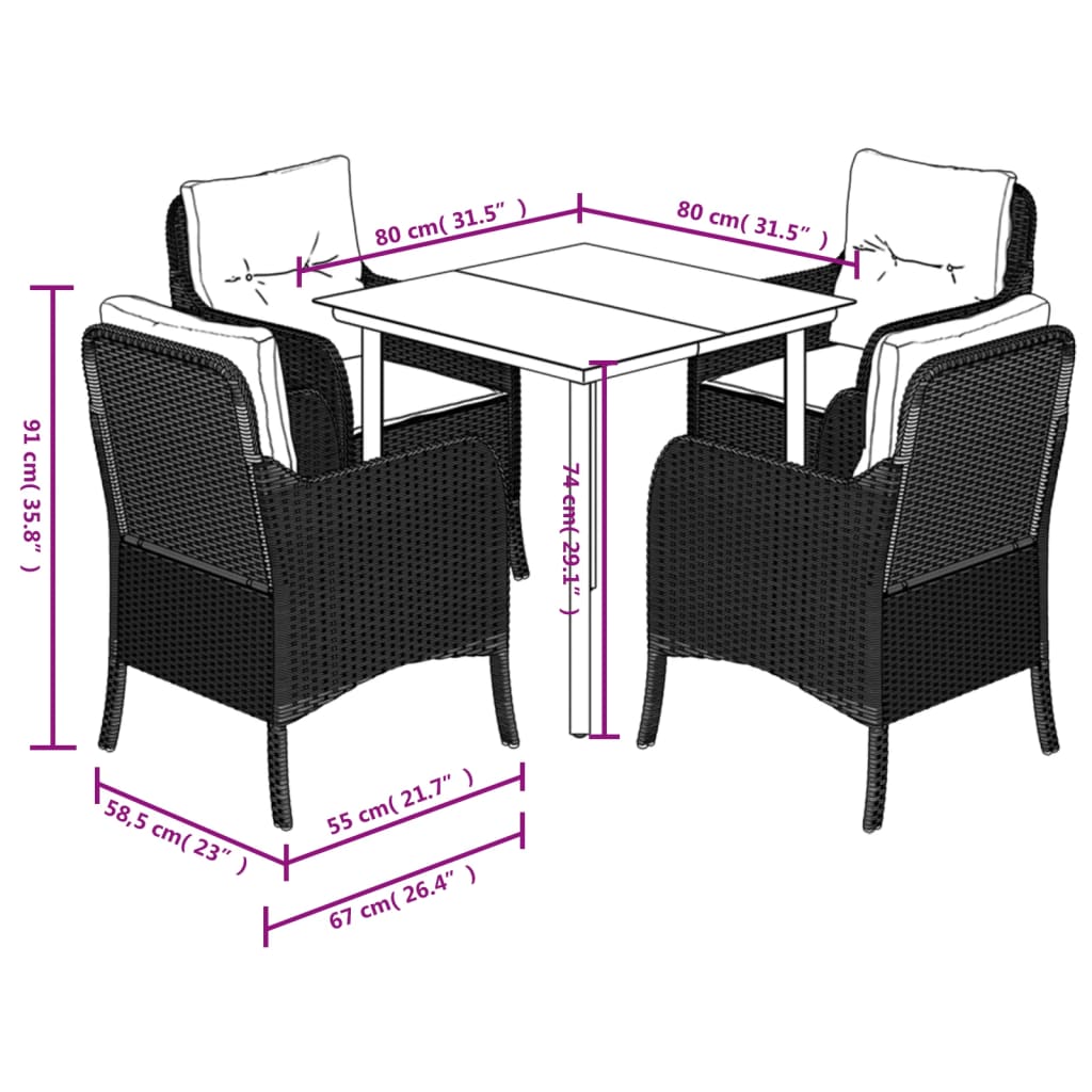 Ensemble à manger de jardin et coussins 5 pcs gris clair rotin