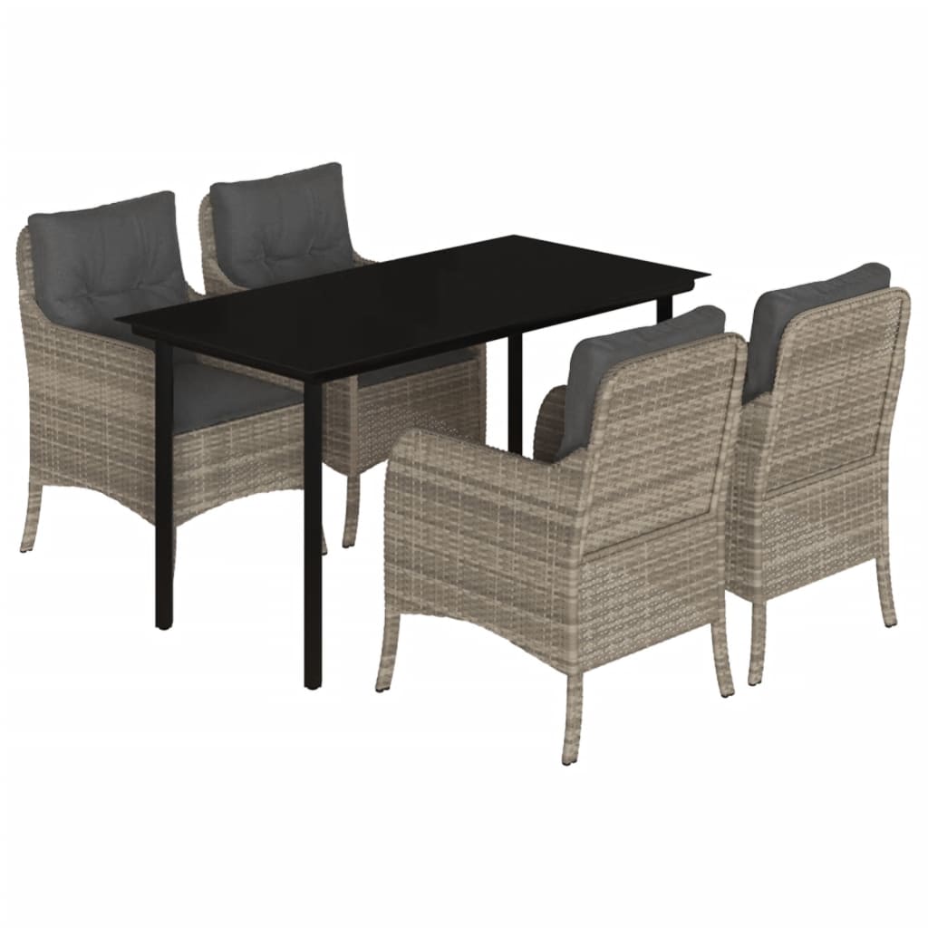 Ensemble à manger de jardin et coussins 5 pcs gris clair rotin