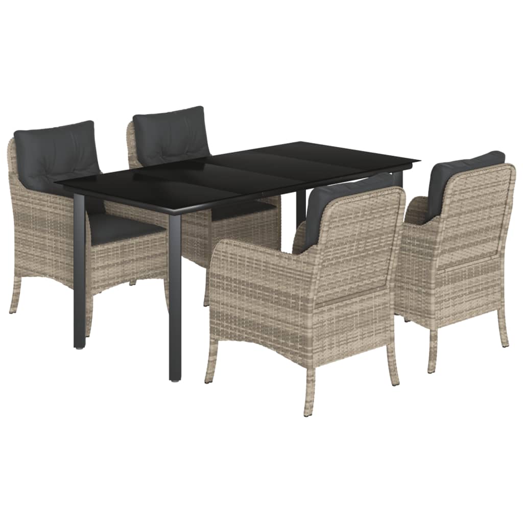 Ensemble à manger de jardin et coussins 5 pcs gris clair rotin
