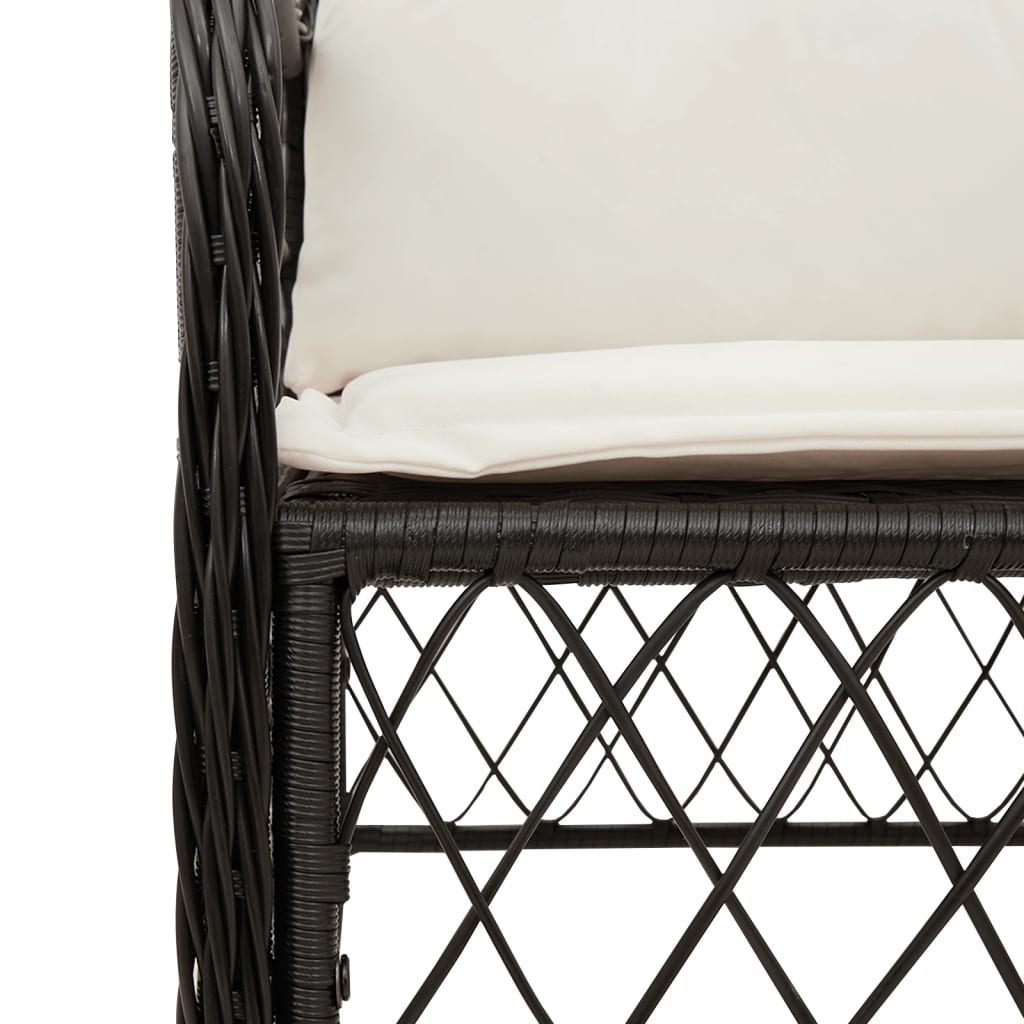 Ensemble de bistro 3 pcs avec coussins noir résine tressée