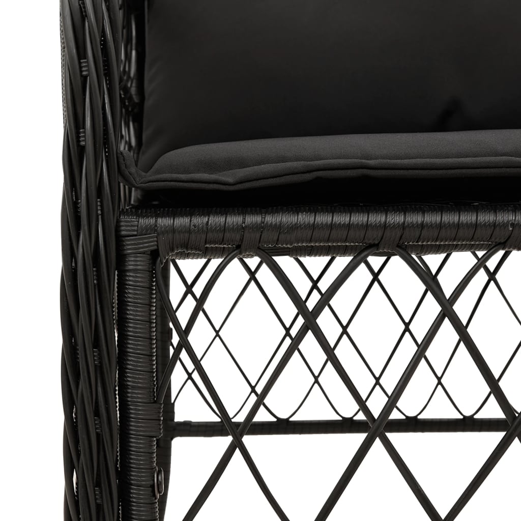 Ensemble de bistro 3 pcs avec coussins noir résine tressée