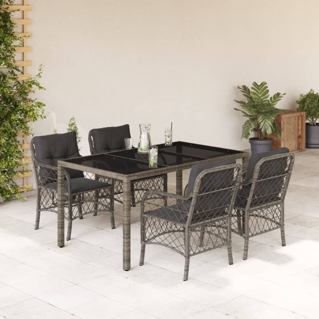 Ensemble à manger de jardin 5 pcs coussins gris résine tressée