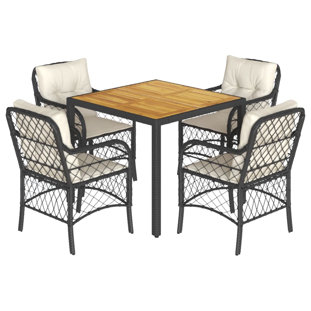 Ensemble à manger de jardin coussins 5pcs Noir Résine tressée