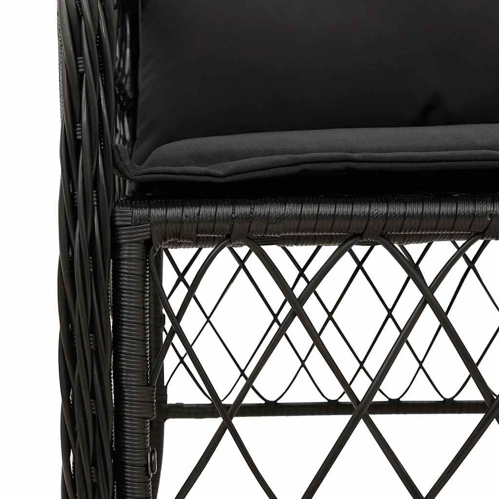 Ensemble de bistro 3 pcs avec coussins noir résine tressée