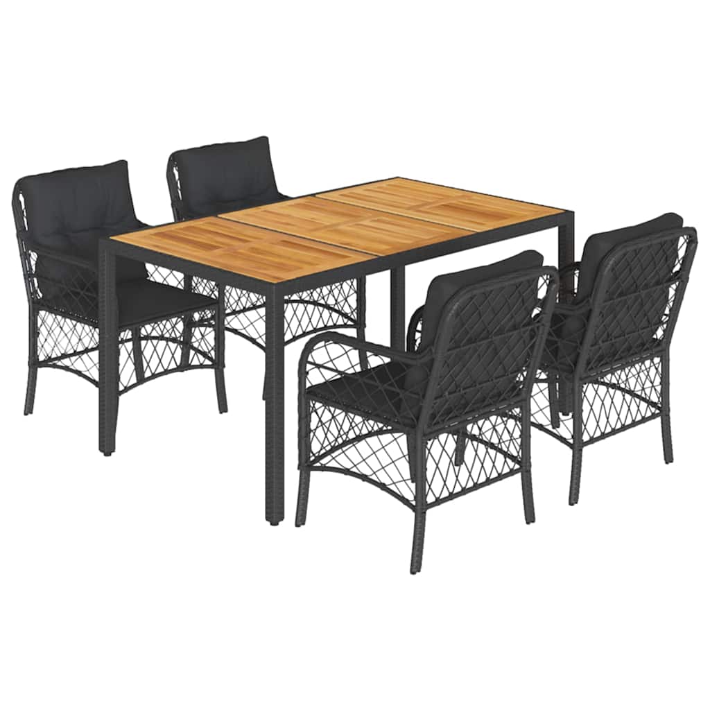 Ensemble à manger de jardin coussins 5pcs Noir Résine tressée