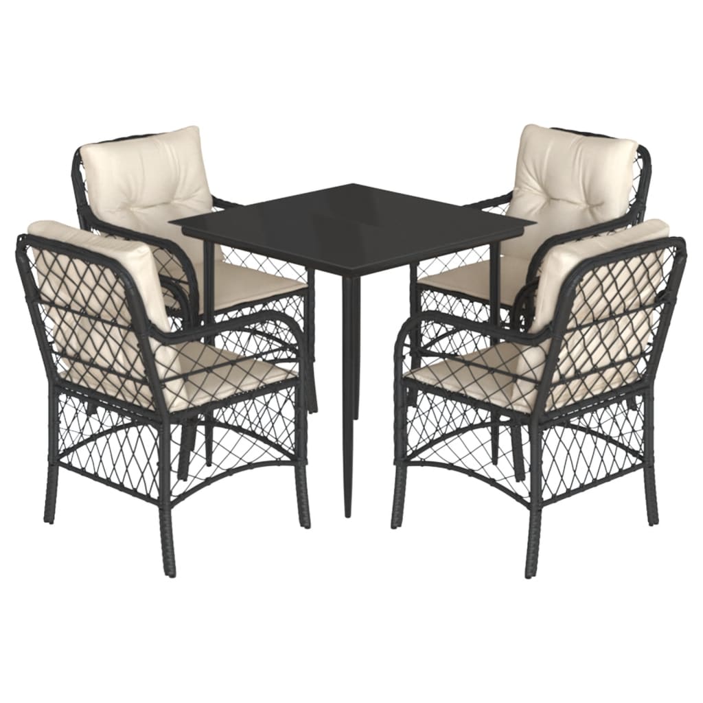 Ensemble à manger de jardin coussins 5pcs Noir Résine tressée