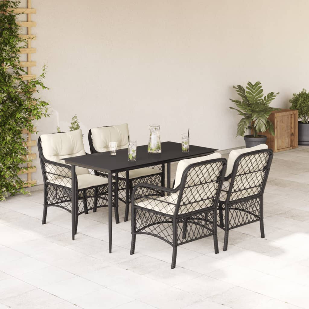 Ensemble à manger de jardin coussins 5pcs Noir Résine tressée