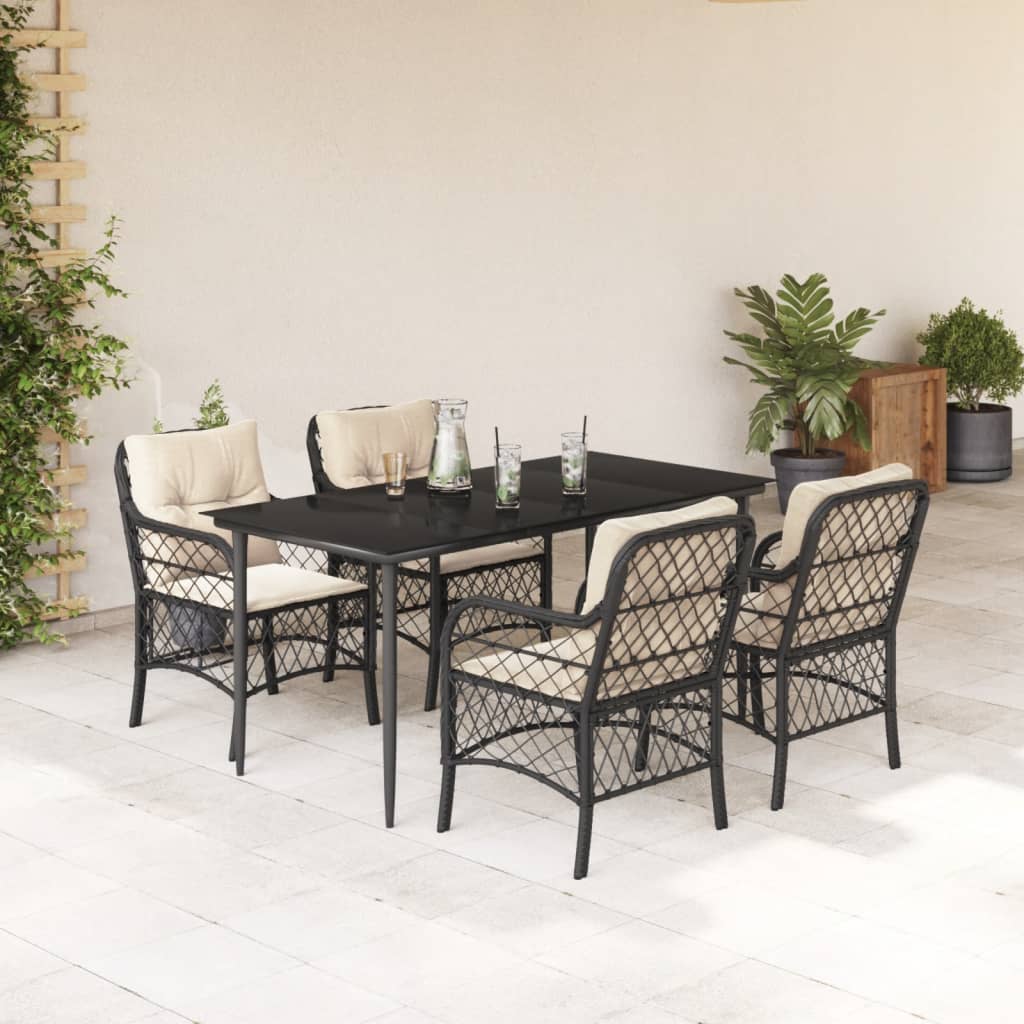 Ensemble à manger de jardin coussins 5pcs Noir Résine tressée