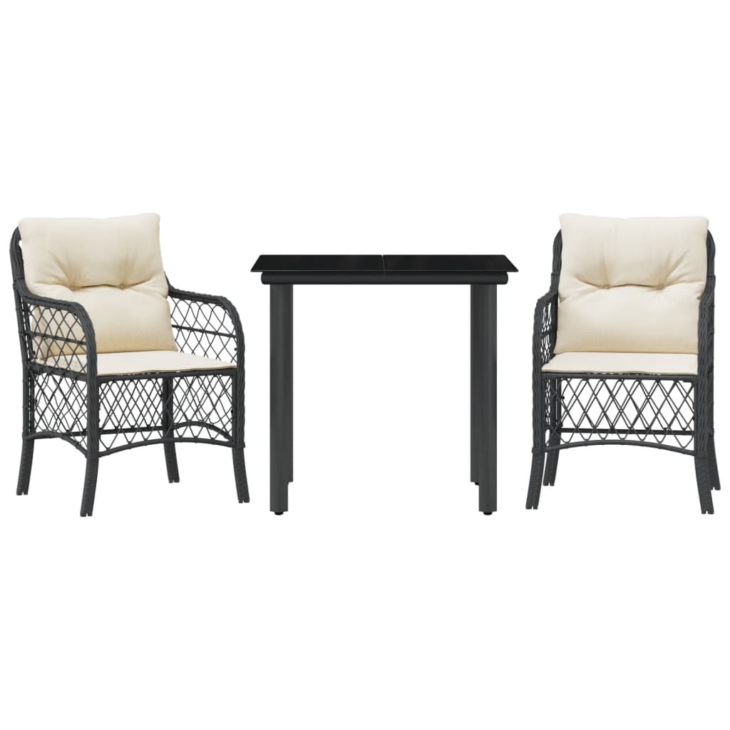 Ensemble de bistro 3 pcs avec coussins noir résine tressée