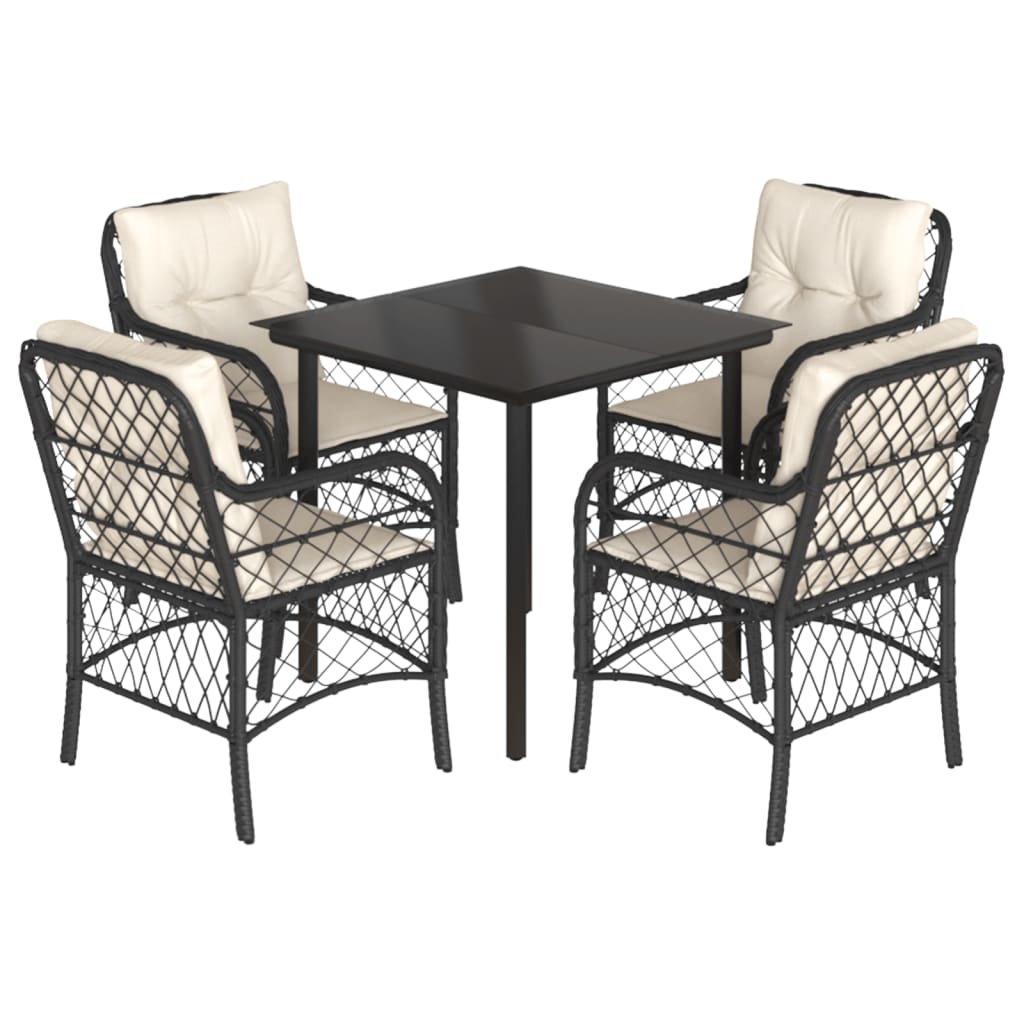 Ensemble à manger de jardin coussins 5pcs Noir Résine tressée