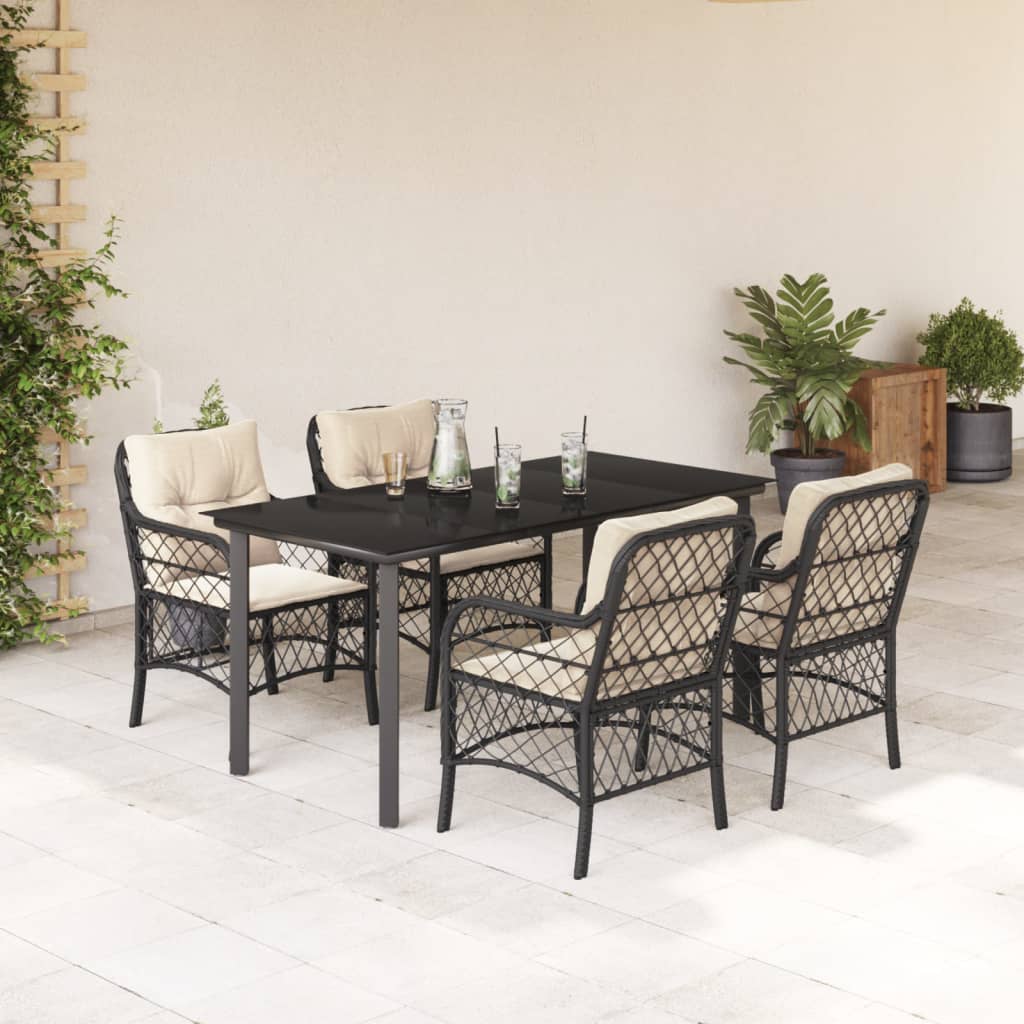 Ensemble à manger de jardin coussins 5pcs Noir Résine tressée