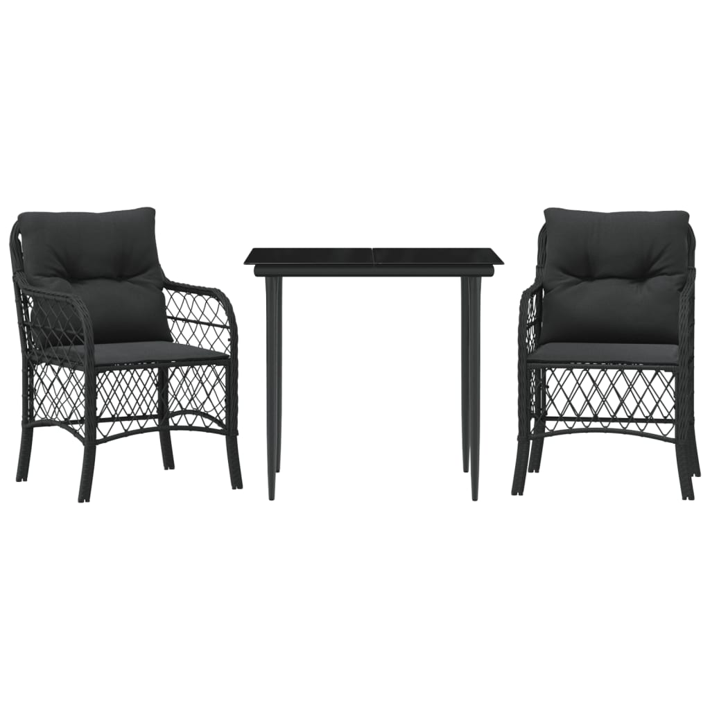 Ensemble de bistro 3 pcs avec coussins noir résine tressée