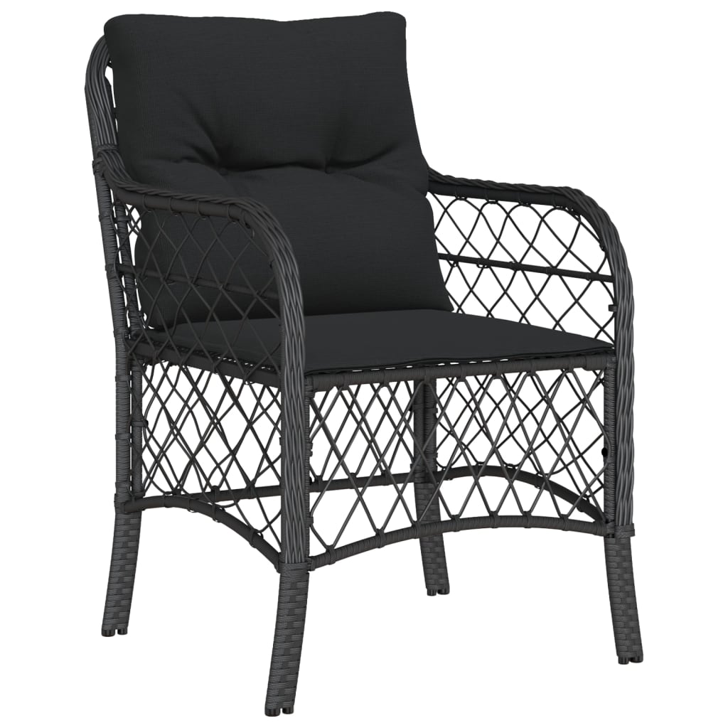 Ensemble de bistro 3 pcs avec coussins noir résine tressée