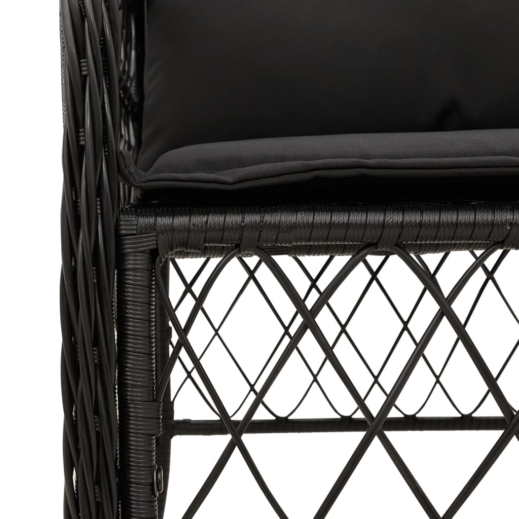 Ensemble de bistro 3 pcs avec coussins noir résine tressée