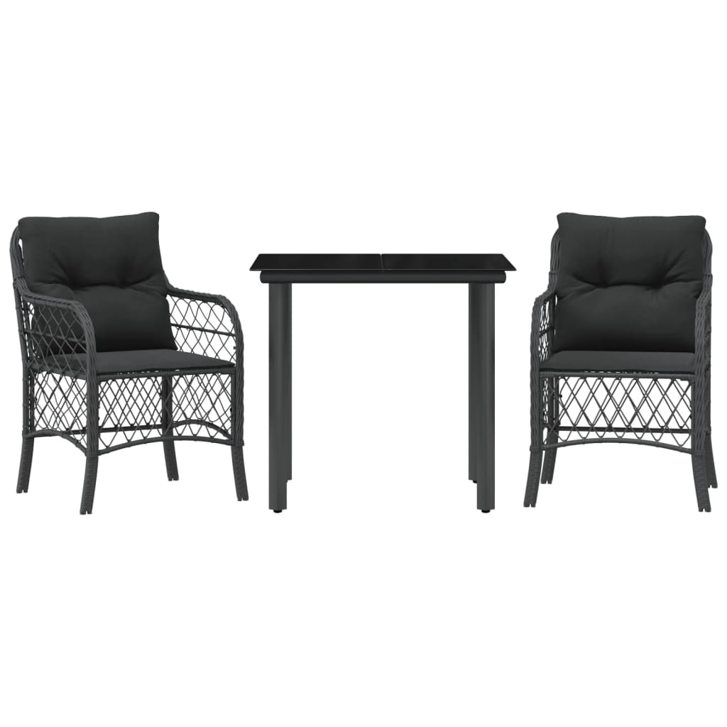 Ensemble de bistro 3 pcs avec coussins noir résine tressée