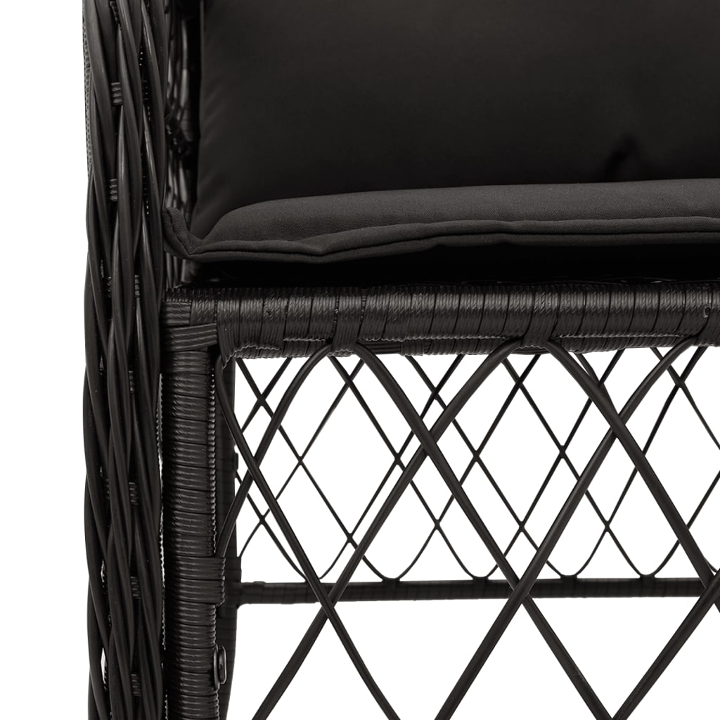 Ensemble de bistro 3 pcs avec coussins noir résine tressée